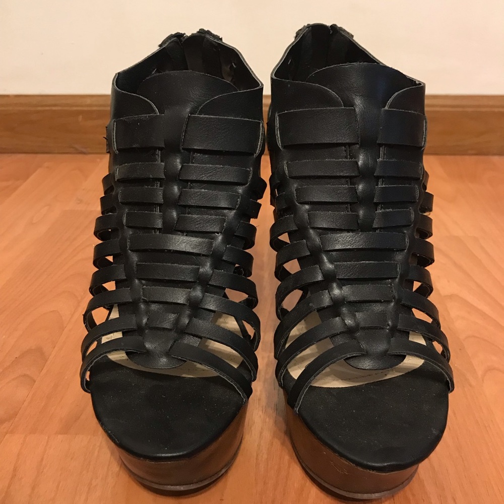 Black and Brown Tall Open Toed Wedges